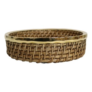 Panier à fruits en rotin avec bordure dorée, panier de rangement fait main, vente en gros, écologique, fabriqué au Vietnam - Product Image 6