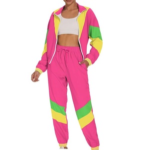 <b>Women</b> Color Block Tracksuit Set Full Length Zipper <b>Jacket</b> With Drawstring Pants Sporty Polyester <b>Women</b> Windbreaker Set Tracksuit - Product Image 5
