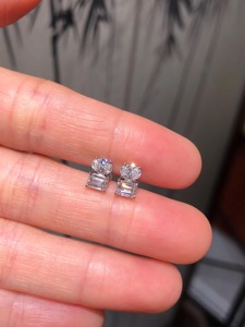 Emerald Round Brilliant Cut Lab Grown Diamond <b>Clip</b> <b>on</b> <b>Earrings</b> 14K White Gold 2ct Prong Set Minimalist Wedding Jewelry for Women - Product Image 4