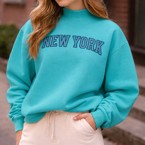 Sudadera de cuello simulado bordada Daily Trend para mujer, estilo oversize, de algodón suave y poliéster, transpirable, cálida y cómoda para otoño. - Product Image 1