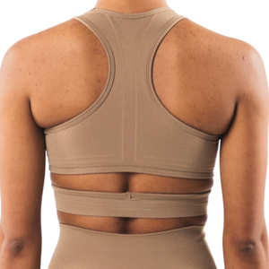 Soutien-gorge de sport beige pour femme, doux et respirant, idéal pour la course, l'entraînement, le yoga, la gym et le fitness - Product Image 6