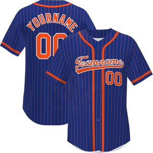 Camiseta de Béisbol Personalizada con Rayas Azules y Ribete Naranja, Manga Corta, Transpirable, de Poliéster, para Hombre, con Nombre del Equipo 00, Impresión Sublimada - Product Image 1