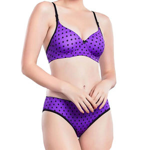 Comfortable Women's Purple Solid Halter Neckline Underwire Bra Thongs Bottoms Contrast Binding Quick Dry <b>Bikini</b> - Product Image 1