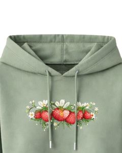 Ensemble crop top et short vert sauge pour femme, broderie fraise, tenue deux pièces en molleton de coton, vêtements de détente, fabricant en gros - Product Image 5