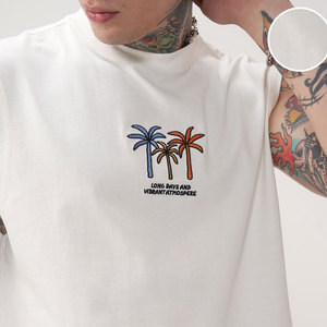 Camiseta sin Mangas Blanca para Hombre, Cuello Redondo, con Estampado de Palmeras, Informal, Transpirable, Corte Regular, de Algodón - Product Image 6