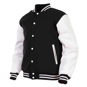 Black White Men's Varsity <b>Jacket</b> Wool Blend Stand Collar Breathable Fur Trim Windproof Button Front <b>Patchwork</b> Winter Wear - Product Image 1
