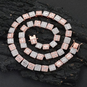 Mens 925 Silver Moissanite Baguette Link Chain Two Tone Iced Pave <b>Statement</b> Luxury <b>Necklace</b> for Men - Product Image 1