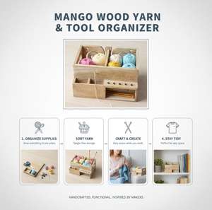 กล่องเก็บไหมพรมไม้ ถ้วยไหมพรมไม้ กล่องเก็บไหมพรมสำหรับถักไหมพรม ผลิตในอินเดีย ที่ม้วนไหมพรมไม้ - Product Image 2