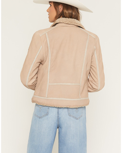 Chaqueta estilo shearling beige para mujer, de piel de oveja sintética, forrada con piel sintética, con cremallera, estilo moto, color camel, abrigo de invierno, ropa exterior cómoda, venta al por mayor - Product Image 4