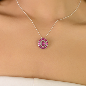 Pendentif ovale en argent sterling 925 avec halo de rubis, collier en grappe de rubis naturels, plaqué rhodium, classique pour femme, fabricant OEM ODM - Product Image 4