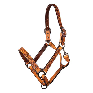 Fine Stitch Genuine <b>Leather</b> Heavy Duty Horse Halter Adjustable Crown Brass Buckles Silver Tone Equestrian Headcollar Grooming - Product Image 4