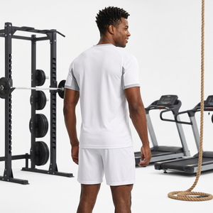 Camiseta de Fútbol Blanca para Hombre, Manga Corta, Absorbe la Humedad, Cuello Redondo, Corte Regular, Color Sólido, Ropa Deportiva para Todas las Temporadas - Product Image 3