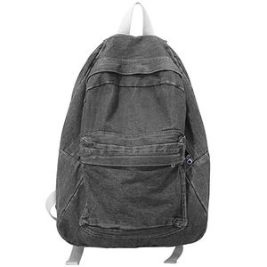Denim Laptop <b>Backpack</b> Unisex Casual Style 20-39L Softback with Zipper Closure and Shoulder <b>Straps</b> - Product Image 3