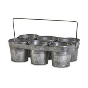 Organizador de utensilios de metal galvanizado de 4 compartimentos con mango de madera, estilo rústico, para cocina. - Product Image 5