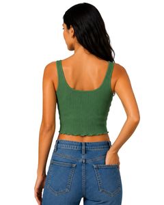 Top corto acanalado verde para mujer, sin mangas, cuello cuadrado, ajuste ceñido, de punto de algodón elástico, informal, de verano, chaleco de moda personalizado para mujer - Product Image 2