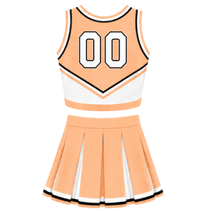 Ensemble uniforme de cheerleading pêche, orange et blanc : Crop top sans manches à col en V et jupe plissée pour performance et entraînement d'équipe athlétique - Product Image 2