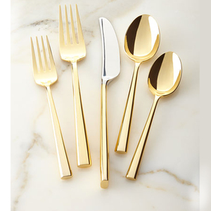 Luxury Simple Design Gold Plated With Flat Full Embossed Design Flatware Hotel Stainless Steel Metal Cutlery Set - Product Image 6