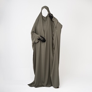 Abaya à capuche vert clair Nida pour femme, tenue quotidienne, manches longues, longueur ras du sol, robe de prière modeste, couleur unie, polyester, coupe ample - Product Image 6