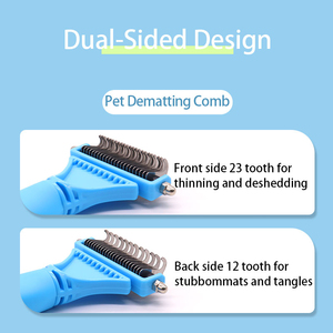 Venta al por mayor de fábrica: Nuevo cepillo 2 en 1 para eliminar pelo de mascotas (gatos y perros) con logotipo personalizado, peine quitapelos y cepillo de aseo en caja de plástico. - Product Image 6
