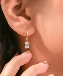 Most Trendy Women's Classic 14K 18K Yellow Gold Custom Diamond Dangle Drop Earrings 0.50 Carat Each E VVS2 Emerald Fine Jewlery - Product Image 1