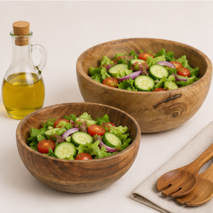 Ensemble de 2 bols de service artisanaux en bois de manguier naturel, écologiques et adaptés aux aliments, pour salades et collations, pour cuisine moderne, vente en gros - Product Image 6