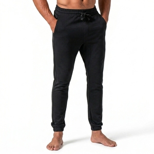 Men's <b>Black</b> Cotton Sweatpants Elastic Waist Drawstring Casual Jogger <b>Pants</b> Midweight Breathable Knitted Fabric Autumn Wear - Product Image 1