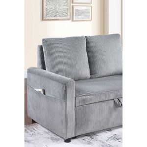 Divano Letto Oswin 70"W in Velluto a Coste Grigio con Chaise Longue Estraibile e Tasca Laterale Sottosedile - Product Image 6