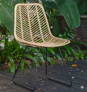 Chaise de salle à manger moderne en rotin naturel pour extérieur, fauteuil de jardin bohème en osier, mobilier minimaliste pour patio, balcon, bistrot avec structure métallique - Product Image 4