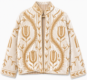 Chaqueta Larga de Terciopelo Tejido a Mano y Transpirable para Mujer, Estilo Suzani, con Patrón Floral Acolchado, Suave para Invierno - Product Image 3