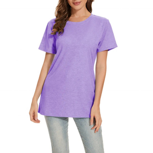 T-shirt blanc à manches courtes et col rond, coupe classique, couleur unie, jersey tricoté décontracté, haut pour femme - Product Image 3