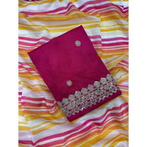 Magnifique travail de broderie Bordure en dentelle Saree rose non cousu pour les fêtes et les bals par Nice Creation - Product Image 2