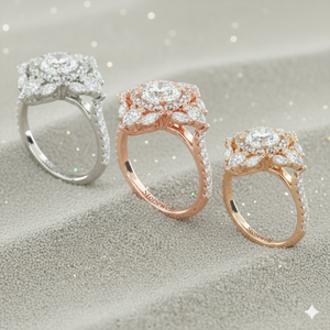 Anillo de compromiso Stonewels Empress Diamond Halo de oro con engaste de púas certificado - Product Image 2