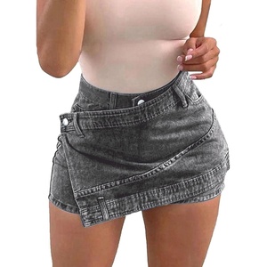 Faldas vaqueras envueltas en Chris Cross para mujer Y2K Wrap Sexy Mini falda gris lavado - Product Image 1