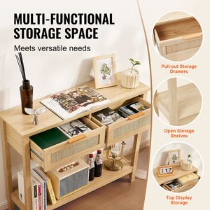 Consolle da Ingresso in Rattan Naturale con 2 Cassetti Scorrevoli per Divano - Product Image 3