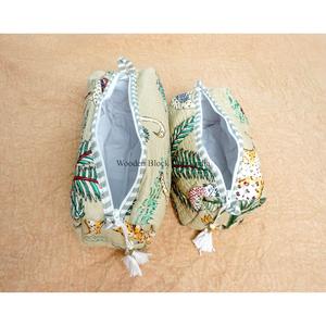 New Arrival Wholesale Handcrafted Tassel Printed Pure 100% Cotton Zipper Closure <b>Small</b> Eco-Friendly Cosmetic Organizer Bag - Product Image 6