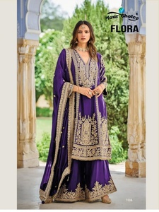 Conjunto de Top Flora, Pantalones Palazzo y Dupatta con Bordado y Trabajo de Secuencia Codificada, Diseño SahjSuit, Fabricante Mayorista de India para Exportación - Product Image 5