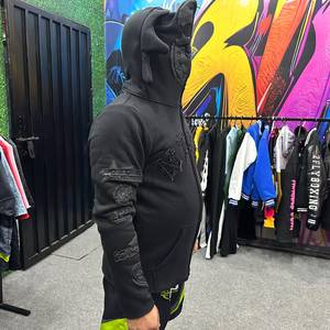 Sweat à capuche brodé crâne pour homme, fermeture éclair sur le devant, coupe oversize, streetwear, noir, polyester, tissu molletonné, automne - Product Image 4
