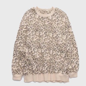 Sweat-shirt à col rond surdimensionné à imprimé léopard pour femmes, épaules tombantes, manches longues, tricot en coton, style automne - Product Image 5