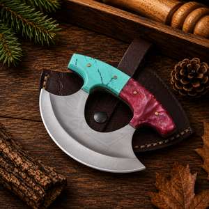 Couteau Ulu artisanal avec étui en cuir, lame incurvée traditionnelle, couteau de cuisine, couteau de boucher, couteau de cuisine en plein air, directement de l'usine - Product Image 1