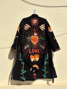 <b>Black</b> Suzani Velvet Blouson Unisex Bohemian <b>Overcoat</b> Vintage Floral Pattern Hand Embroidered Winter Wear Lightweight Cotton - Product Image 3