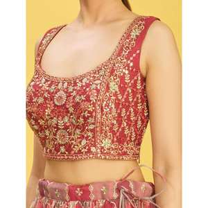 Ravissant miroir marron travail robes de cocktail en organza élégant Lehenga Choli pour fiançailles - Product Image 4