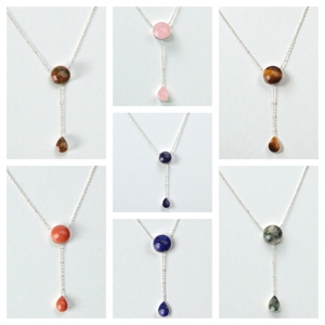 Collier bohème en zircon naturel rond de 10 mm pour soirée |   Pendentif en laiton plaqué argent avec breloque en forme de goutte - Product Image 3