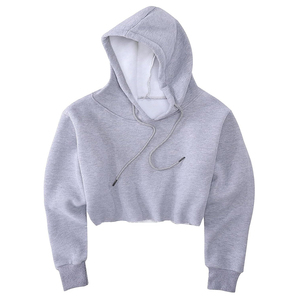 Custom Women's <b>Zip</b> Up Crop Top Hoodie Long Sleeve Sweatshirt Casual Streetwear Drawstring Cropped <b>Hooded</b> Jacket Solid Grey - Product Image 1