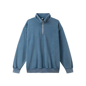 Men Heavyweight Quarter <b>Zip</b> Sweatshirt Polyester Cotton Blend Europe Streetwear Apparel Supplier - Product Image 1