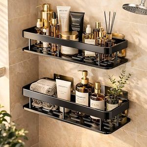 Étagère murale rectangulaire en métal 30 cm, porte-serviettes de salle de bain étanche, minimaliste, à un seul niveau - Product Image 1
