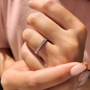 Fine Jewelry Rings 18K Solid Yellow Gold Lab Diamond Band Ring Wedding Band Full Eternity <b>Emerald</b> Cut at Wholesale Rate Trendy - Product Image 4