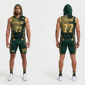 รอยัลสตาร์ส บลูแอนด์โกลด์ 7v7 ชุดเสื้อกล้ามมีฮู้ดแบบไม่มีแขนและกางเกงขาสั้นรัดรูปสำหรับฟุตบอลแบบธง - Product Image 3