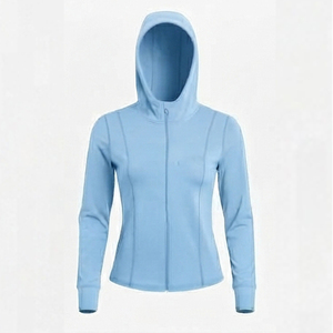 Sudadera con Capucha Azul Claro para Mujer, con Cierre, Manga Larga, Tejida, Transpirable, para Invierno, 100% Poliéster - Product Image 1