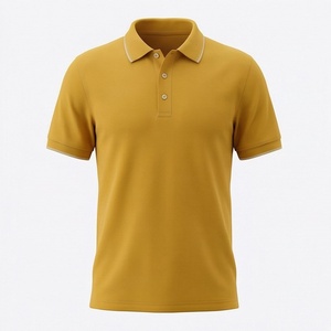 Polo en coton Oxford jaune moutarde à manches courtes pour homme, décontracté, respirant, coupe classique, design uni, tissu tissé - Product Image 1