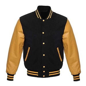 OEM Custom Men's <b>Long</b> Sleeve Baseball <b>Jacket</b> with Stand Collar Breathable <b>Leather</b> Varsity Letterman <b>Jackets</b> - Product Image 1